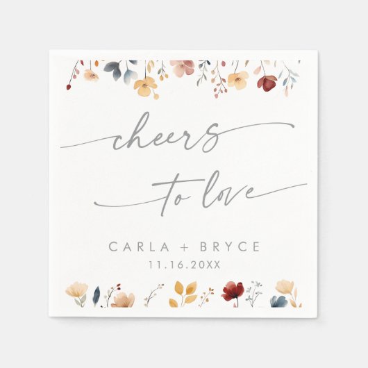 Whimsical Boho Wildflower Cheers to Love Wedding Servet (Voorkant)