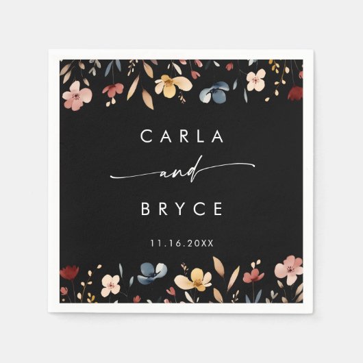 Whimsical Boho Wildflower Monogram Wedding Napkins Servet (Voorkant)