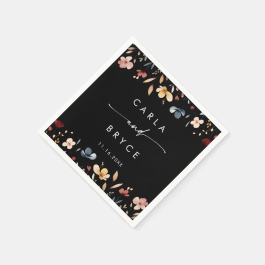 Whimsical Boho Wildflower Monogram Wedding Napkins Servet (Hoek)