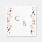 Whimsical Boho Wildflower Monogrammed Napkins Servet (Voorkant)