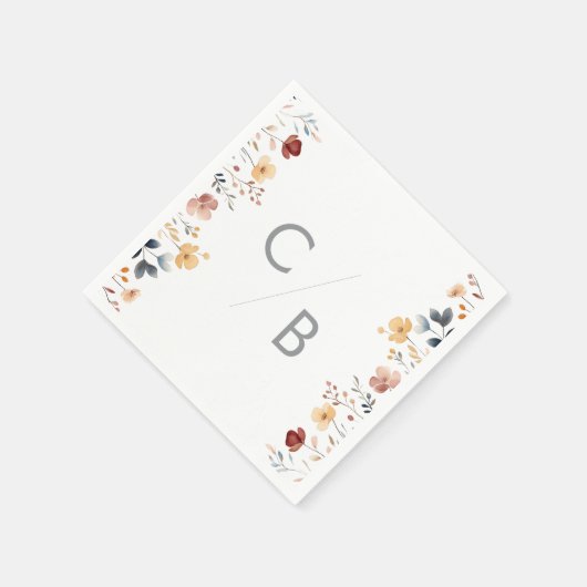 Whimsical Boho Wildflower Monogrammed Napkins Servet (Hoek)