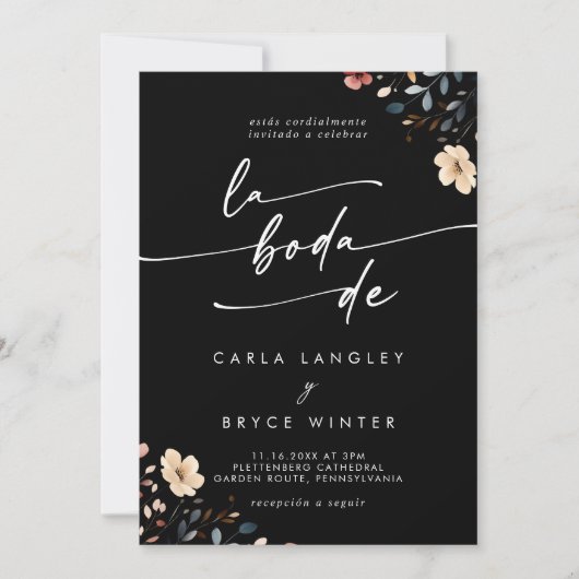 Whimsical Boho Wildflower QR Code Spanish Wedding Kaart (Voorkant)