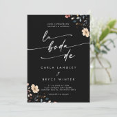 Whimsical Boho Wildflower QR Code Spanish Wedding Kaart (Staand voorkant)