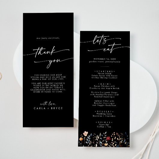 Whimsical Boho Wildflower Thank You and Wedding Menu