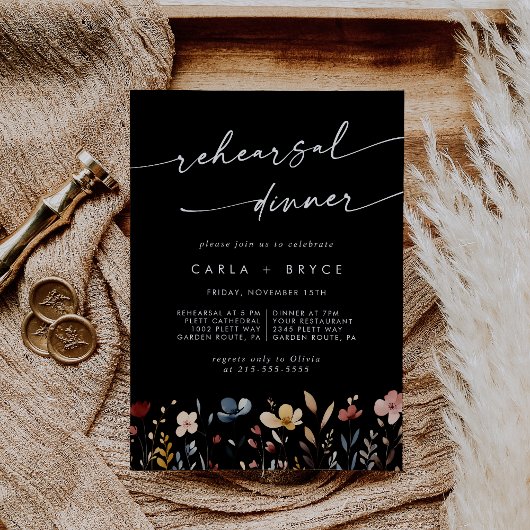 Whimsical Boho Wildflower Trouwrepetitie Diner Kaart