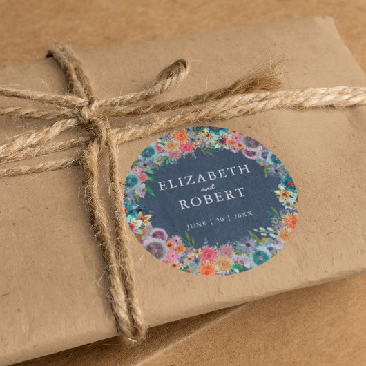 Whimsical Boho Wildflower Waterverf Bruiloft Ronde Sticker