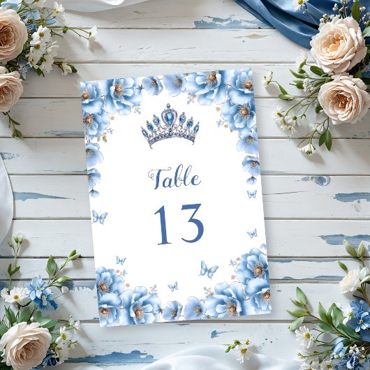 Whimsical Bold Floral Dusty Blue Quinceañera Kaart
