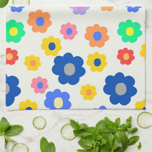 Whimsical Bold Kleurrijke Bloemen Retro Vrolijk Theedoek (Gevouwen)