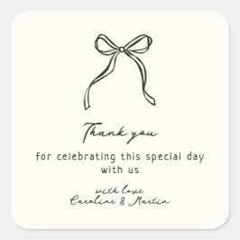 Whimsical boog, hand getrokken bruiloft dank u vierkante sticker