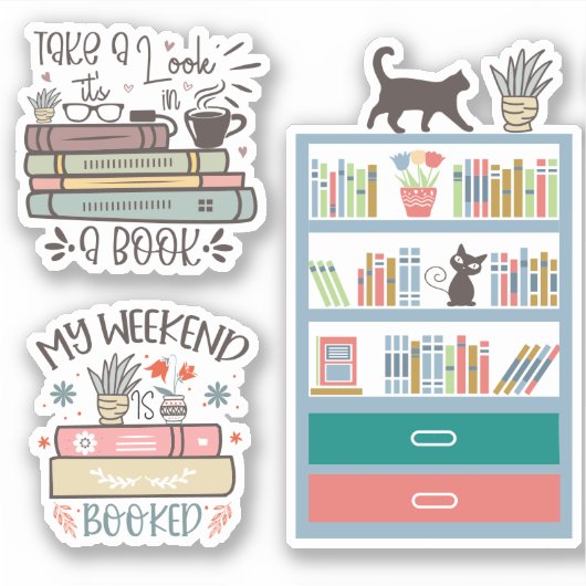 Whimsical Book Lover's Sticker Set (Voorkant)