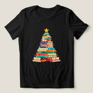 Whimsical Book Stack Christmas Tree Holiday Tri-Blend Shirt