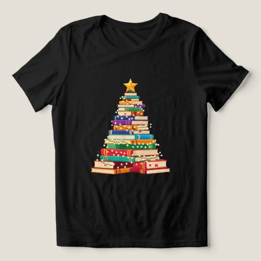 Whimsical Book Stack Christmas Tree Holiday Tri-Blend Shirt (Design voorkant)
