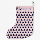 Whimsical Bord Roze Donkerblauw Kerstbomen Naam Kleine Kerstsok (Achterkant)