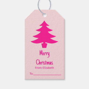 Whimsical Bord Roze en Deep Roze Kerstboom Cadeaulabel