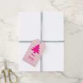 Whimsical Bord Roze en Deep Roze Kerstboom Cadeaulabel (Met Touw)
