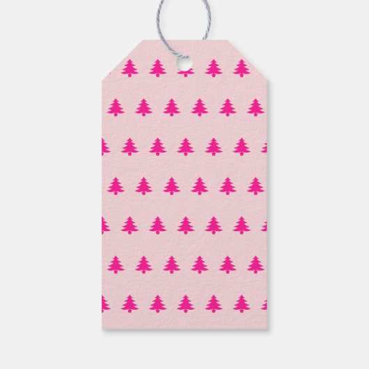 Whimsical Bord Roze en Deep Roze Kerstboom Cadeaulabel (Achterkant)