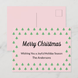 Whimsical Bord Roze en Groene Kerstbomen Feestdagenkaart