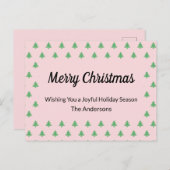 Whimsical Bord Roze en Groene Kerstbomen Feestdagenkaart (Voorkant / Achterkant)