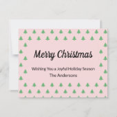 Whimsical Bord Roze en Groene Kerstbomen Feestdagenkaart (Voorkant)