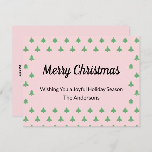 Whimsical Bord Roze en Groene Kerstbomen Feestdagenkaart (Voorkant / Achterkant)