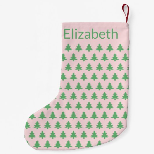 Whimsical Bord Roze en Groene Kerstboom Naam Kleine Kerstsok (Achterkant)