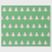 Whimsical Bord Roze Kerstbomen op Groen Cadeaupapier (Vlak)
