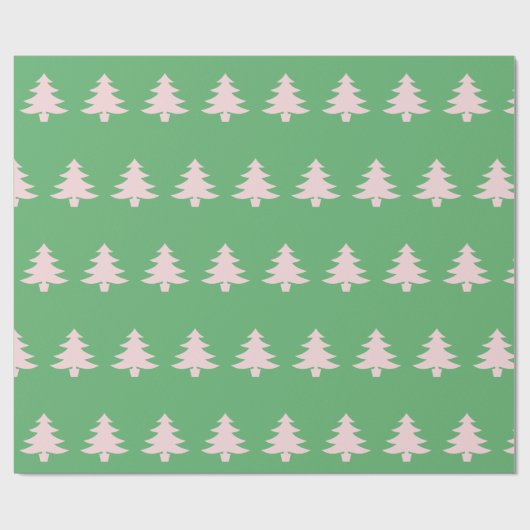 Whimsical Bord Roze Kerstbomen op Groen Cadeaupapier (Vlak)