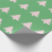 Whimsical Bord Roze Kerstbomen op Groen Cadeaupapier (Hoek)