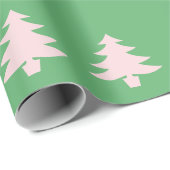 Whimsical Bord Roze Kerstbomen op Groen Cadeaupapier (Rol Hoek)