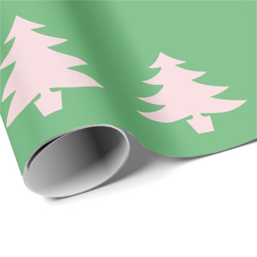 Whimsical Bord Roze Kerstbomen op Groen Cadeaupapier (Rol Hoek)