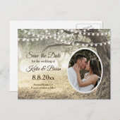 Whimsical bos and string light Save the Date Aankondigingskaart (Voorkant / Achterkant)