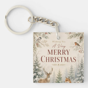 Whimsical bosdier dier Kerststijl Sleutelhanger