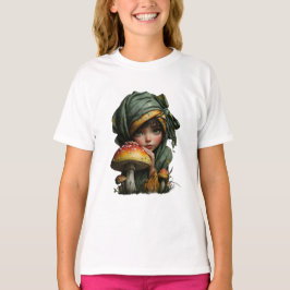 Whimsical Bosmeisje met Paddenstoel Fantasy Kunst T-shirt