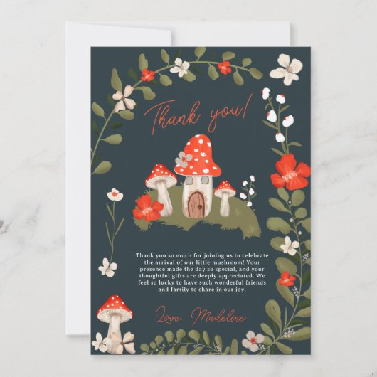 Whimsical bospaddenstoelen bloemenvlees baby showe bedankkaart (Voorkant)