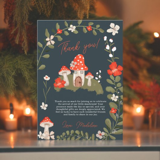 Whimsical bospaddenstoelen bloemenvlees baby showe bedankkaart