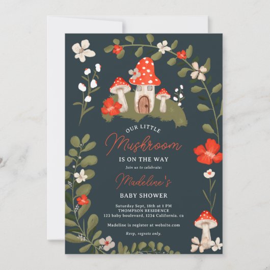 Whimsical bospaddenstoelen bloemenvlees baby showe kaart (Voorkant)