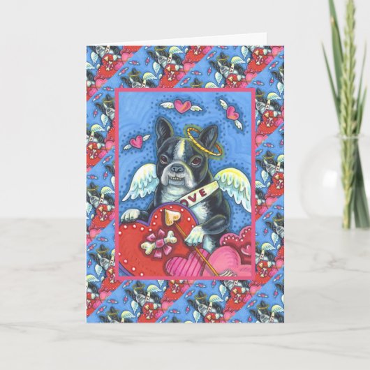 WHIMSICAL BOSTON TERRIER CUPID, CUTE DOG VALENTIJN FEESTDAGEN KAART (Voorkant)