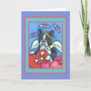 WHIMSICAL BOSTON TERRIER CUPID, CUTE DOG VALENTIJN FEESTDAGEN KAART