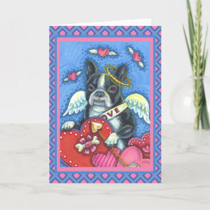 WHIMSICAL BOSTON TERRIER CUPID, CUTE DOG VALENTIJN FEESTDAGEN KAART