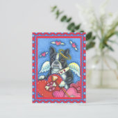 WHIMSICAL BOSTON TERRIER CUPID, CUTE DOG VALENTIJN FEESTDAGENKAART (Staand voorkant)