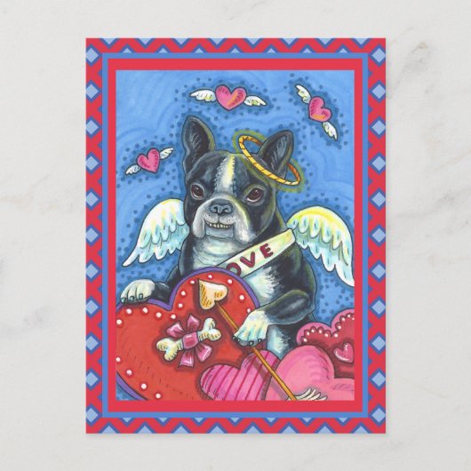 WHIMSICAL BOSTON TERRIER CUPID, CUTE DOG VALENTIJN FEESTDAGENKAART (Voorkant)