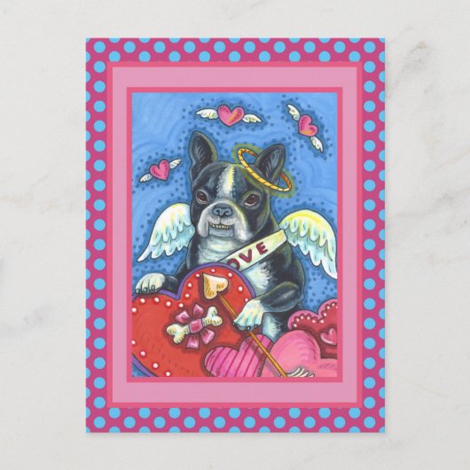 WHIMSICAL BOSTON TERRIER CUPID, CUTE DOG VALENTIJN FEESTDAGENKAART (Voorkant)