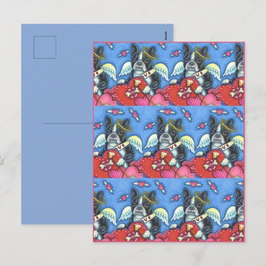 WHIMSICAL BOSTON TERRIER CUPID, CUTE DOG VALENTIJN FEESTDAGENKAART (Voorkant / Achterkant)