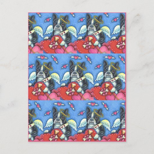 WHIMSICAL BOSTON TERRIER CUPID, CUTE DOG VALENTIJN FEESTDAGENKAART (Voorkant)