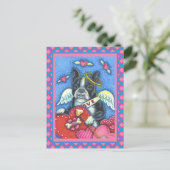 WHIMSICAL BOSTON TERRIER CUPID, CUTE DOG VALENTIJN FEESTDAGENKAART (Staand voorkant)