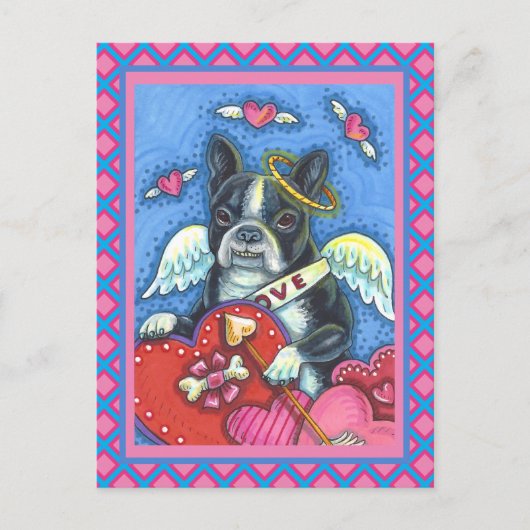WHIMSICAL BOSTON TERRIER CUPID, CUTE DOG VALENTIJN FEESTDAGENKAART (Voorkant)
