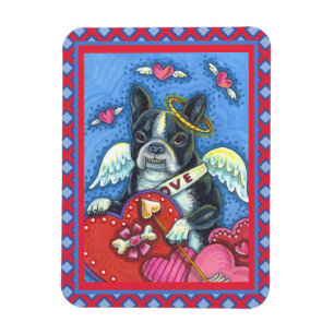 WHIMSICAL BOSTON TERRIER CUPID, CUTE DOG VALENTIJN MAGNEET