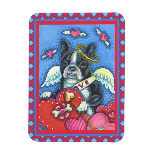 WHIMSICAL BOSTON TERRIER CUPID, CUTE DOG VALENTIJN MAGNEET (Verticaal)