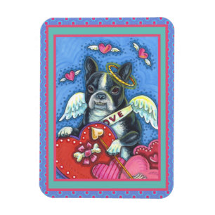 WHIMSICAL BOSTON TERRIER CUPID, CUTE DOG VALENTIJN MAGNEET