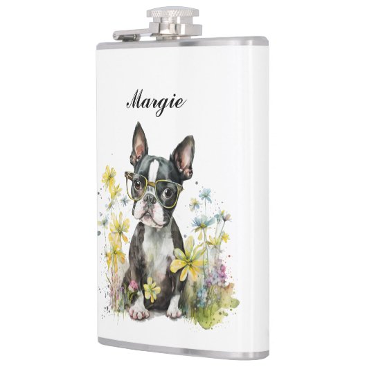 Whimsical Boston Terrier Puppy Dragen Bril Heupfles (Links)